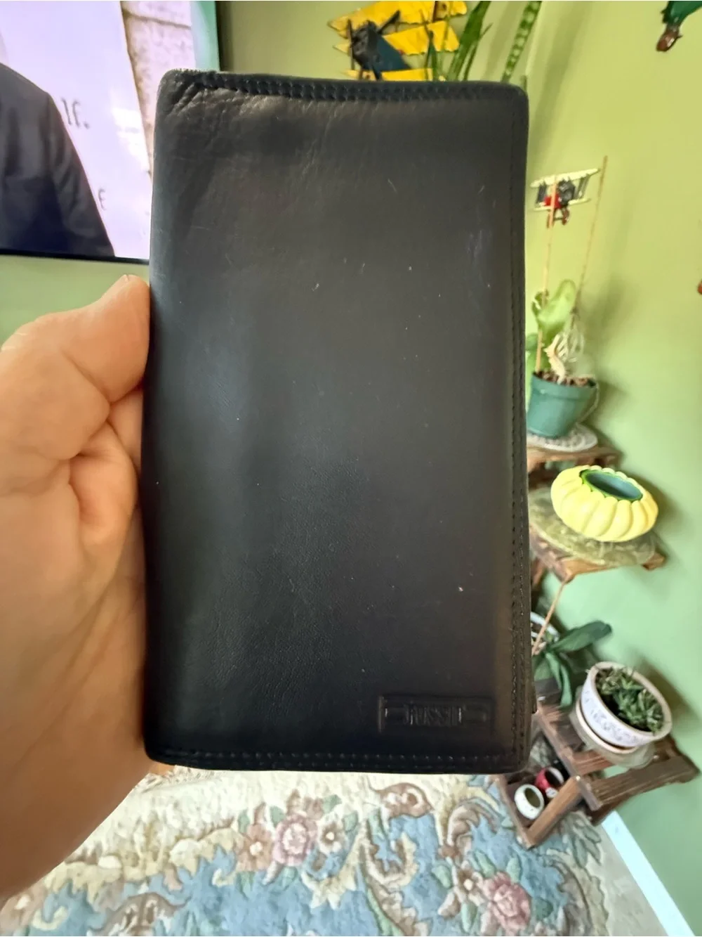 Vintage Fossil Black Leather Bifold Checkbook Wallet